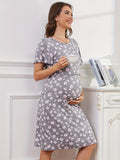 Bearsland Women's Short-Sleeve Crew-Neck Printed Nursing Dress