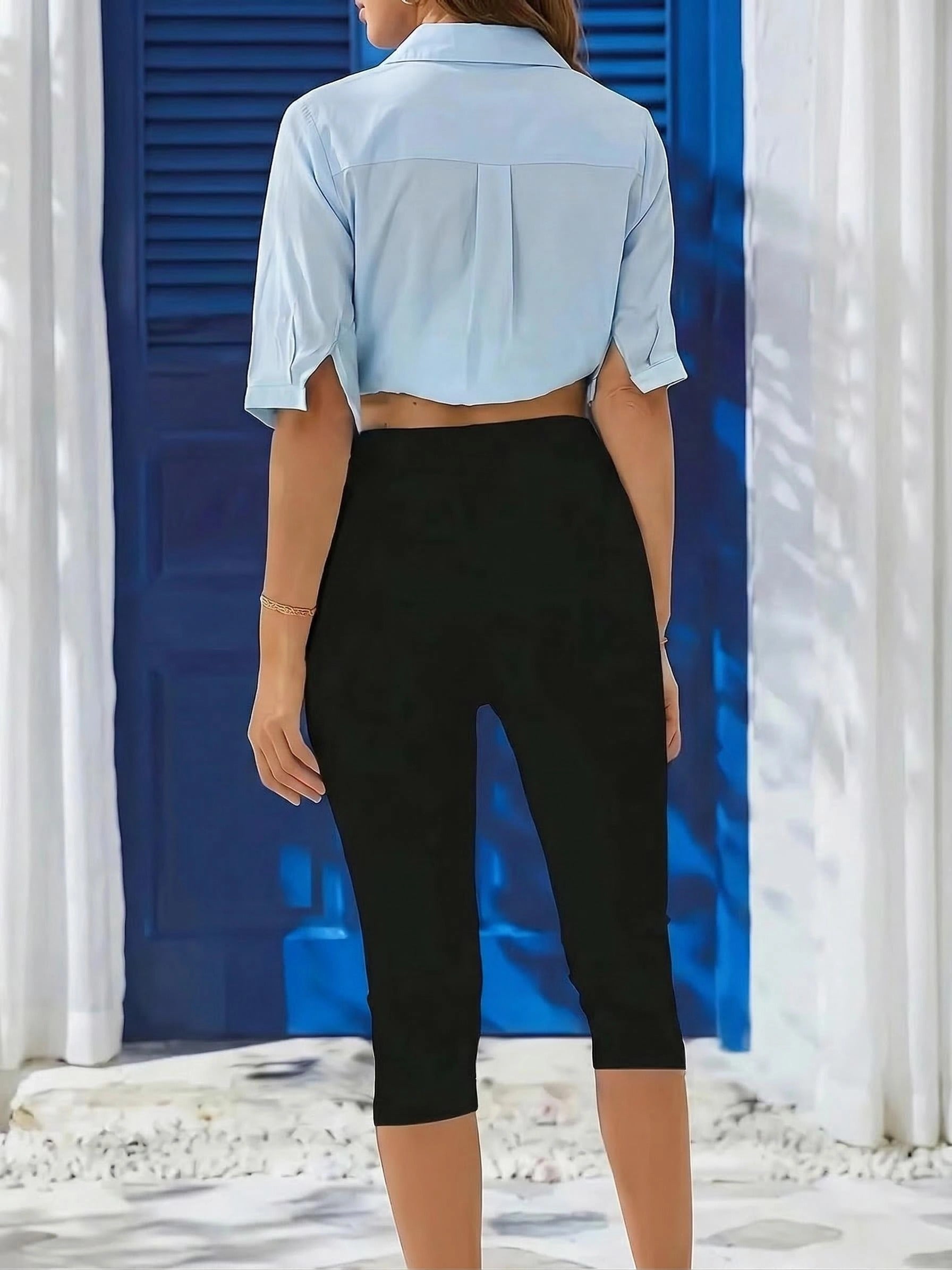 Bearsland Women's Maternity Cropped Pants  with Small Slits and Buttons at the Hem