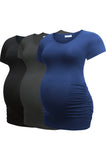 Bearsland Women's Maternity T-Shirt 3-Pack Classic Side Ruffle