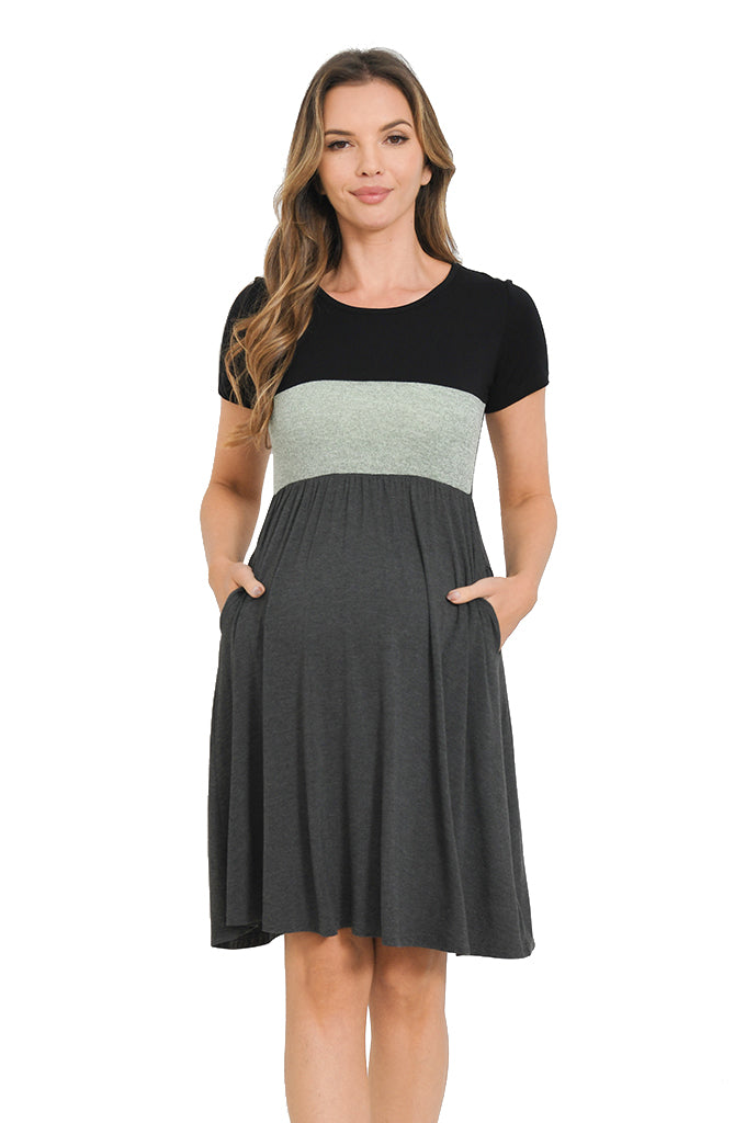 Bearsland Women's Short Sleeve Patchwork Maternity Dress