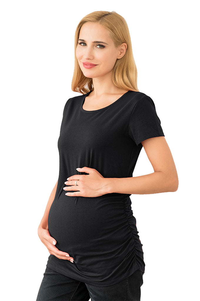 Bearsland Women's Maternity T-Shirt 3-Pack Classic Side Ruffle