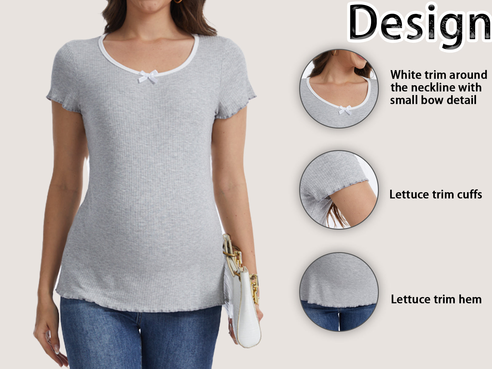 Casual Ribbed Scoop Neck Short Sleeve Maternity Top