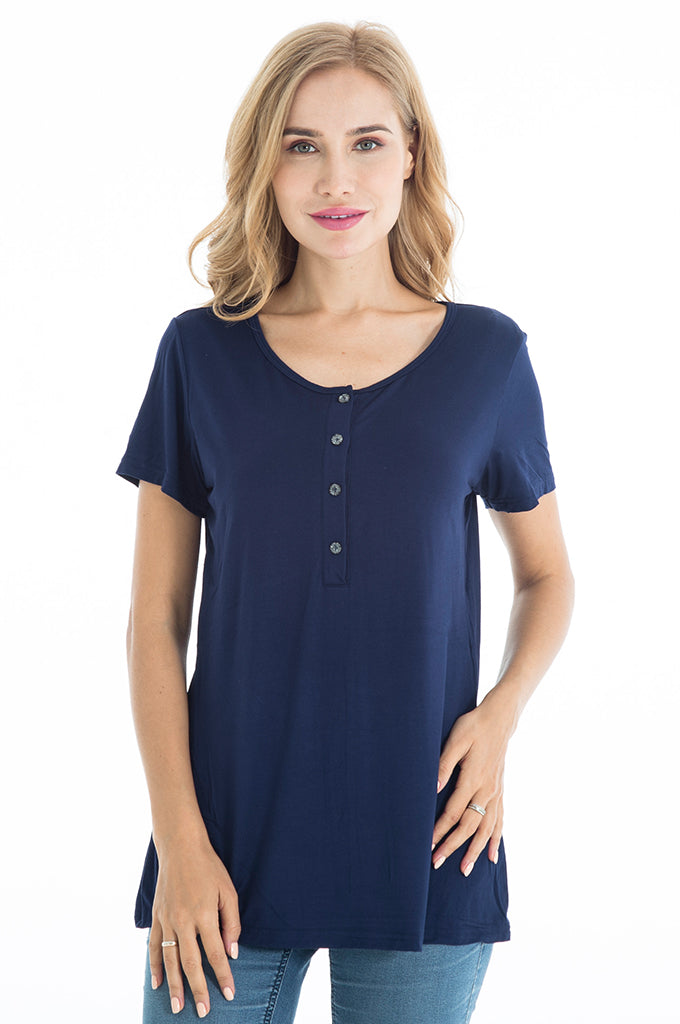 BEARSLAND Round Neck Nursing Short Sleeve Top