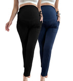 Bearsland Women's Plus Size Maternity Pants with Drawstring 2-Piece Set
