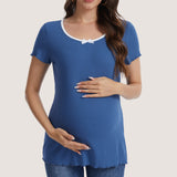 Casual Ribbed Scoop Neck Short Sleeve Maternity Top