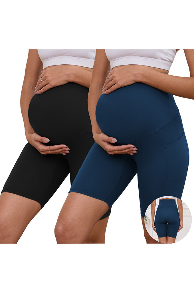 Women's Plus Size Butterluxe Maternity Shorts over The Belly Pregnancy Yoga Shorts Workout Athletic Biker Shorts 2-Pack