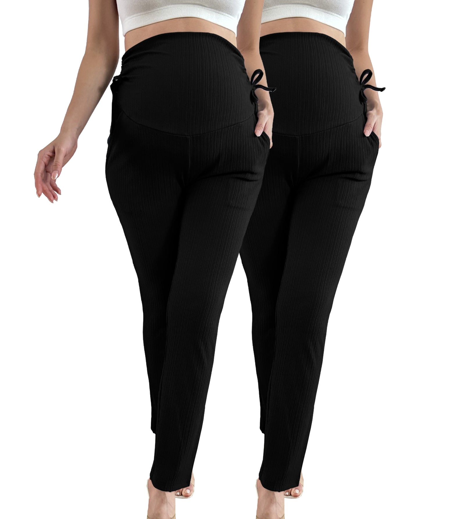 Bearsland Women's Plus Size Maternity Pants with Drawstring 2-Piece Set
