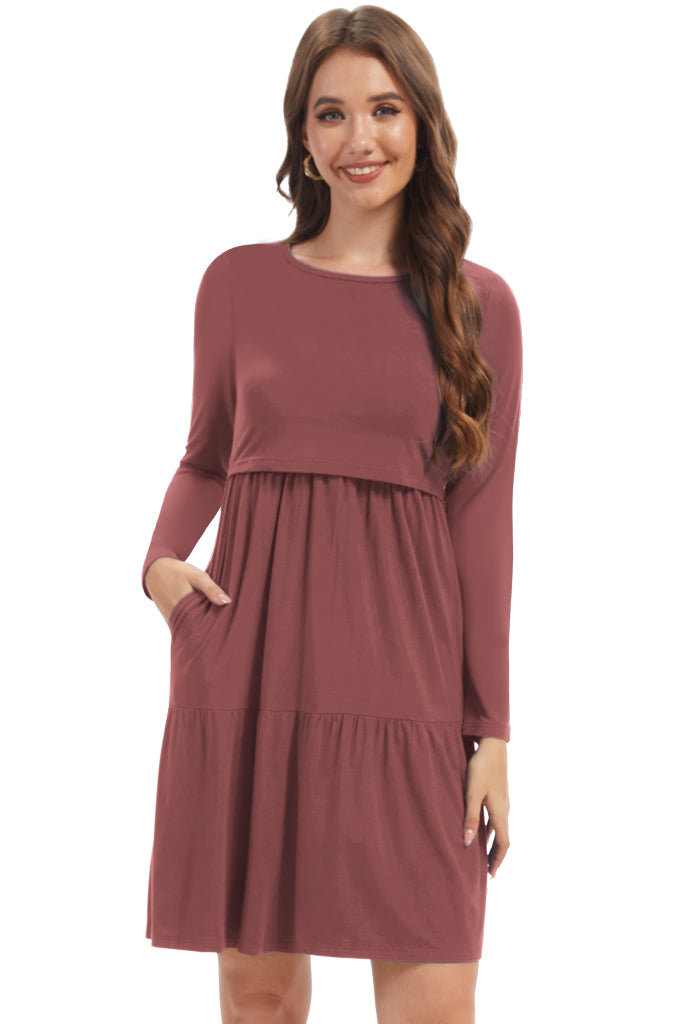 Bearsland Women’s Long Sleeve Nursing Dress with Pocket