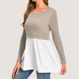 Bearsland Women's Maternity Clothes Nursing Top Crew Neck Long Sleeve Color Block Knit Breastfeeding Shirt