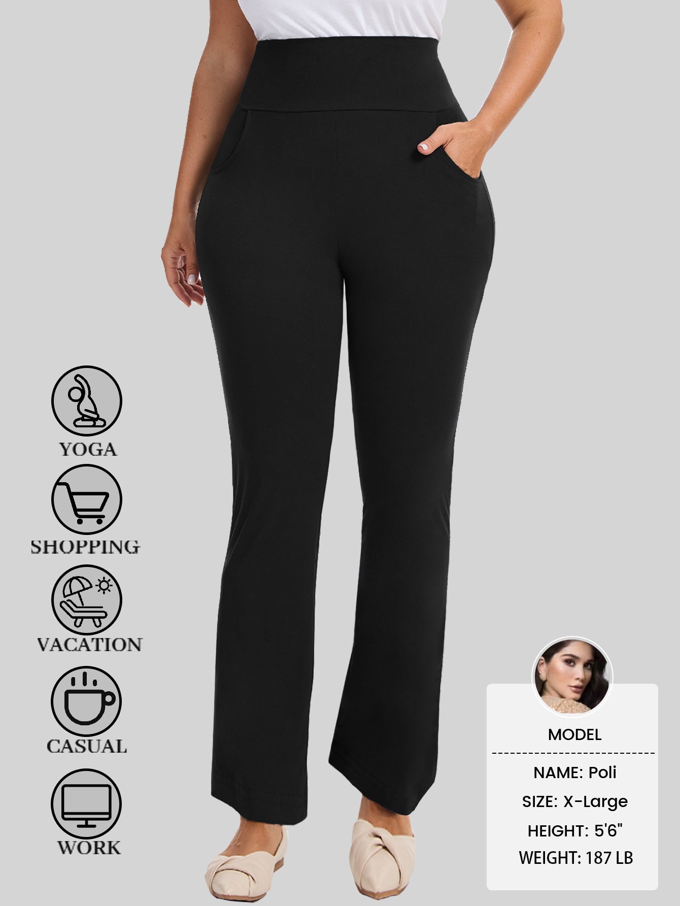 Womens Plus Size Flare Leggings with Pocket 3-Pack