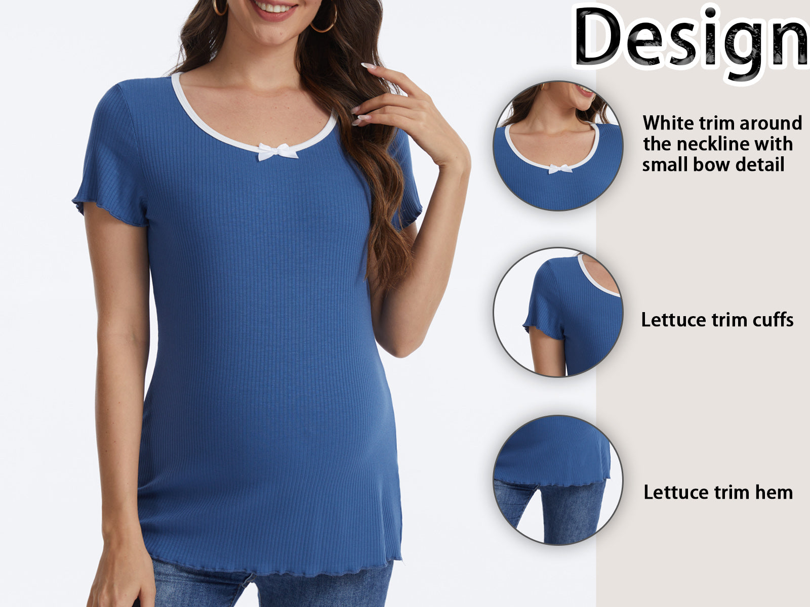 Casual Ribbed Scoop Neck Short Sleeve Maternity Top