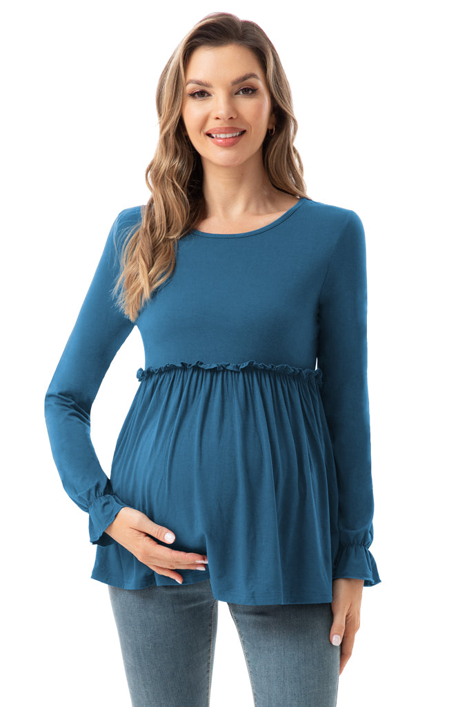 long sleeve casual maternity dress Women's Maternity Dress V-neck Long Sleeve Pleated Maternity Casual Maxi Dresses