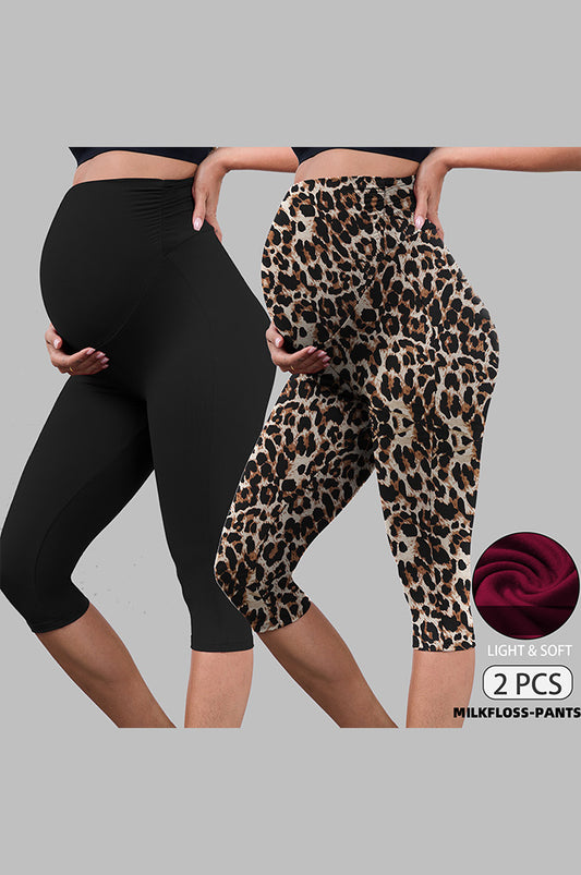 Women's Maternity Capri Leggings over The Belly Pregnancy Yoga Pants Workout Activewear Leggings 2-Pack