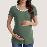 Casual Ribbed Scoop Neck Short Sleeve Maternity Top