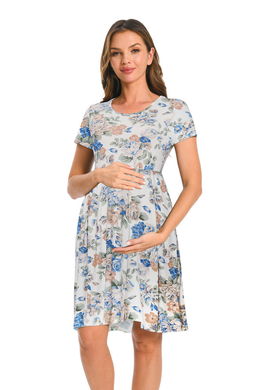 Bearsland Women's Short Sleeve Maternity Dress with Pocket