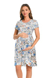 Bearsland Women's Short Sleeve Maternity Dress with Pocket
