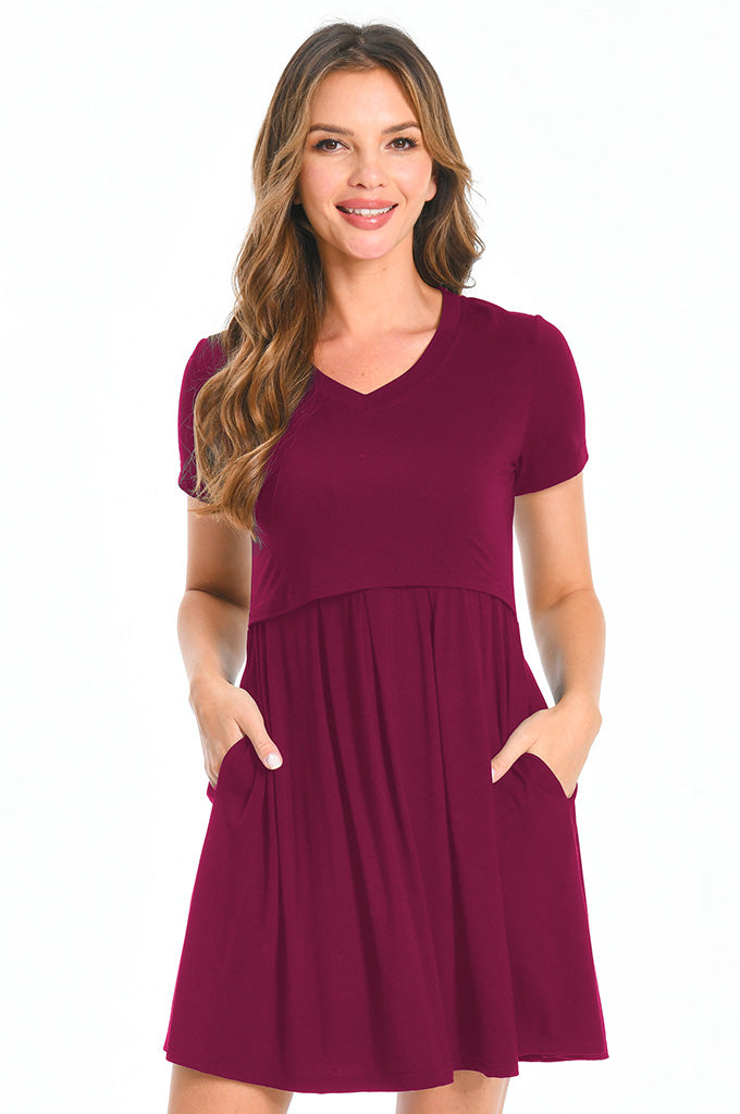 Bearsland Women's Short Sleeve Maternity Nursing Dress with Pockets