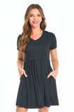 Bearsland Women's Short Sleeve Maternity Nursing Dress with Pockets