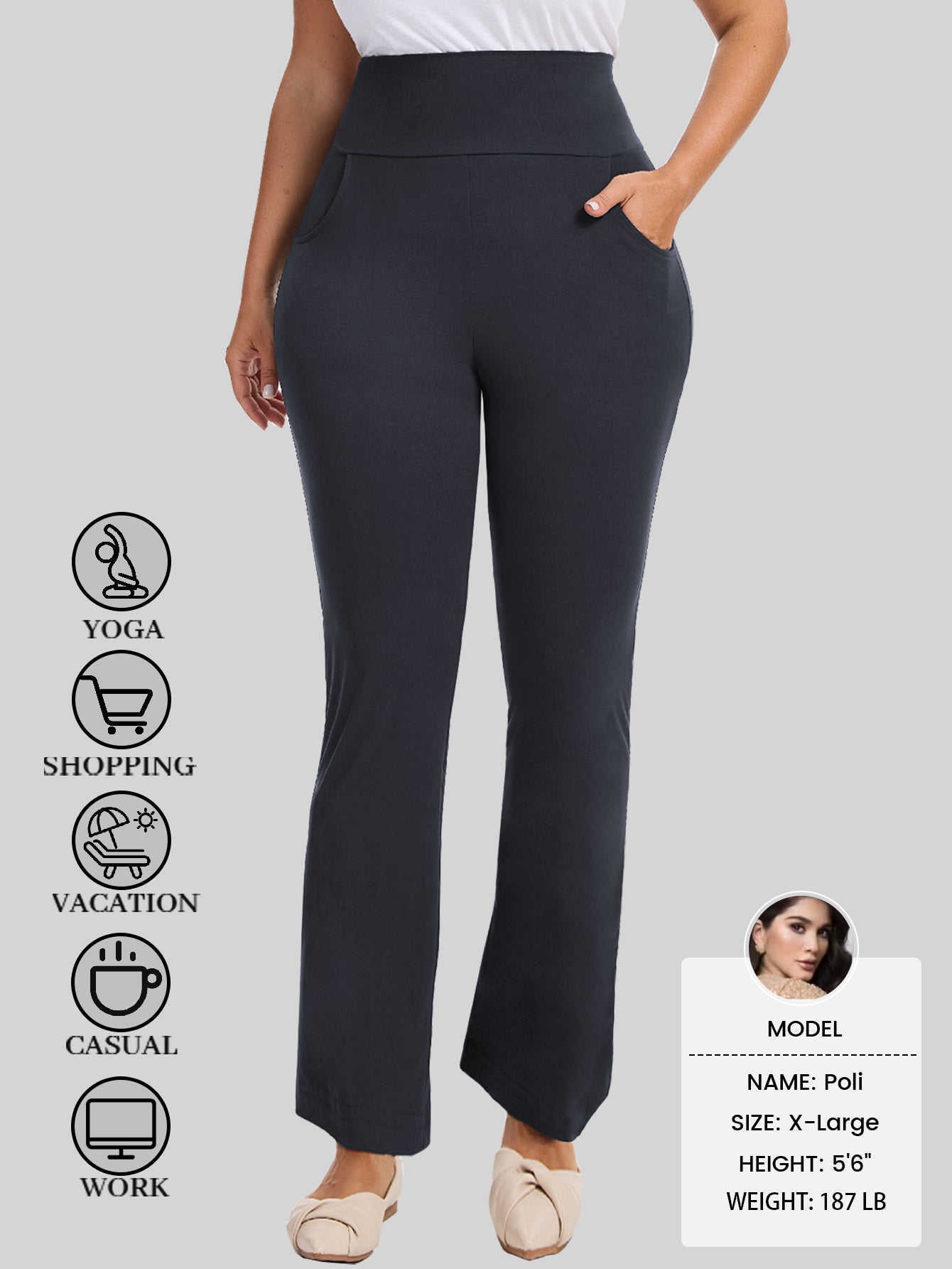 Womens Plus Size Flare Leggings with Pocket 3-Pack