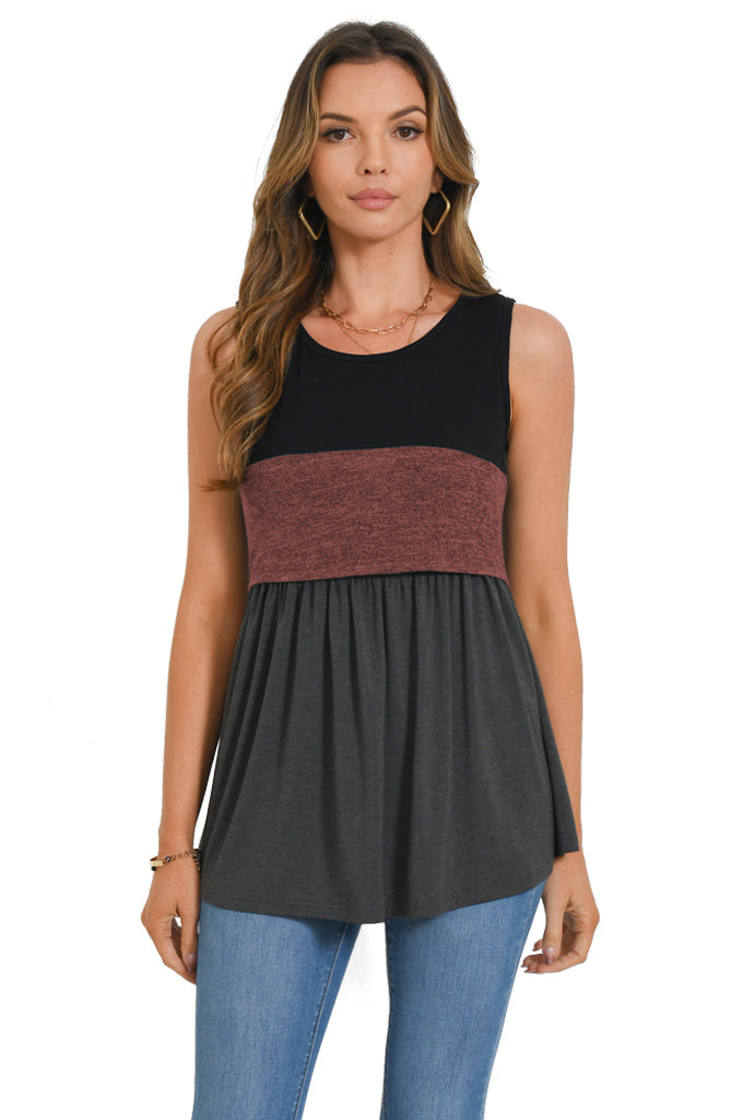 Bearsland Sleeveless Patchwork Scoop Neck Breastfeeding Shirt