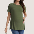 Women's Maternity Tops Crewneck Short Sleeve Shirts Casual Loose Tunic Tops Split Hem Ribbed Summer Blouses Pregnancy Clothes
