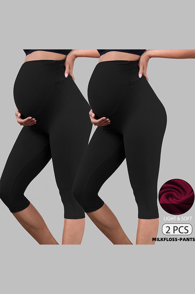Women's Maternity Capri Leggings over The Belly Pregnancy Yoga Pants Workout Activewear Leggings 2-Pack