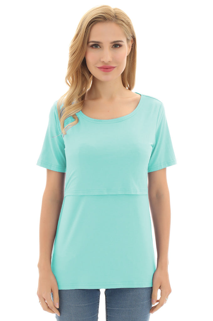 BEARSLAND Women's Round Neck Nursing Short Sleeve Top