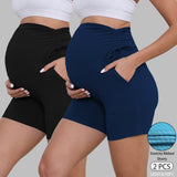 DDLUYY Women's Plus Size Maternity Biker Shorts Over the Belly Drawstring Stretchy Pregnancy Yoga Workout with Pockets 2-Pack