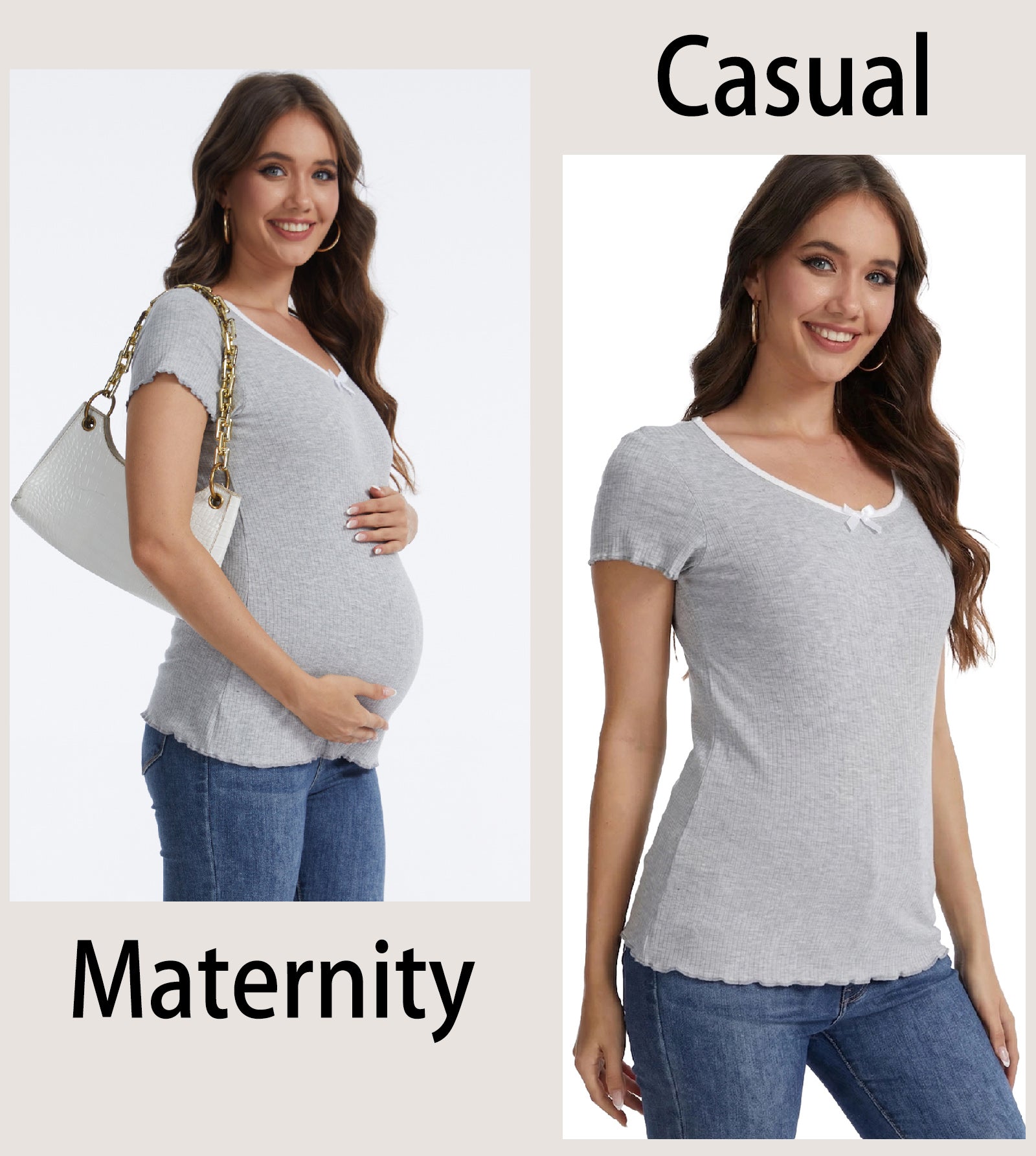 Casual Ribbed Scoop Neck Short Sleeve Maternity Top