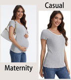 Casual Ribbed Scoop Neck Short Sleeve Maternity Top