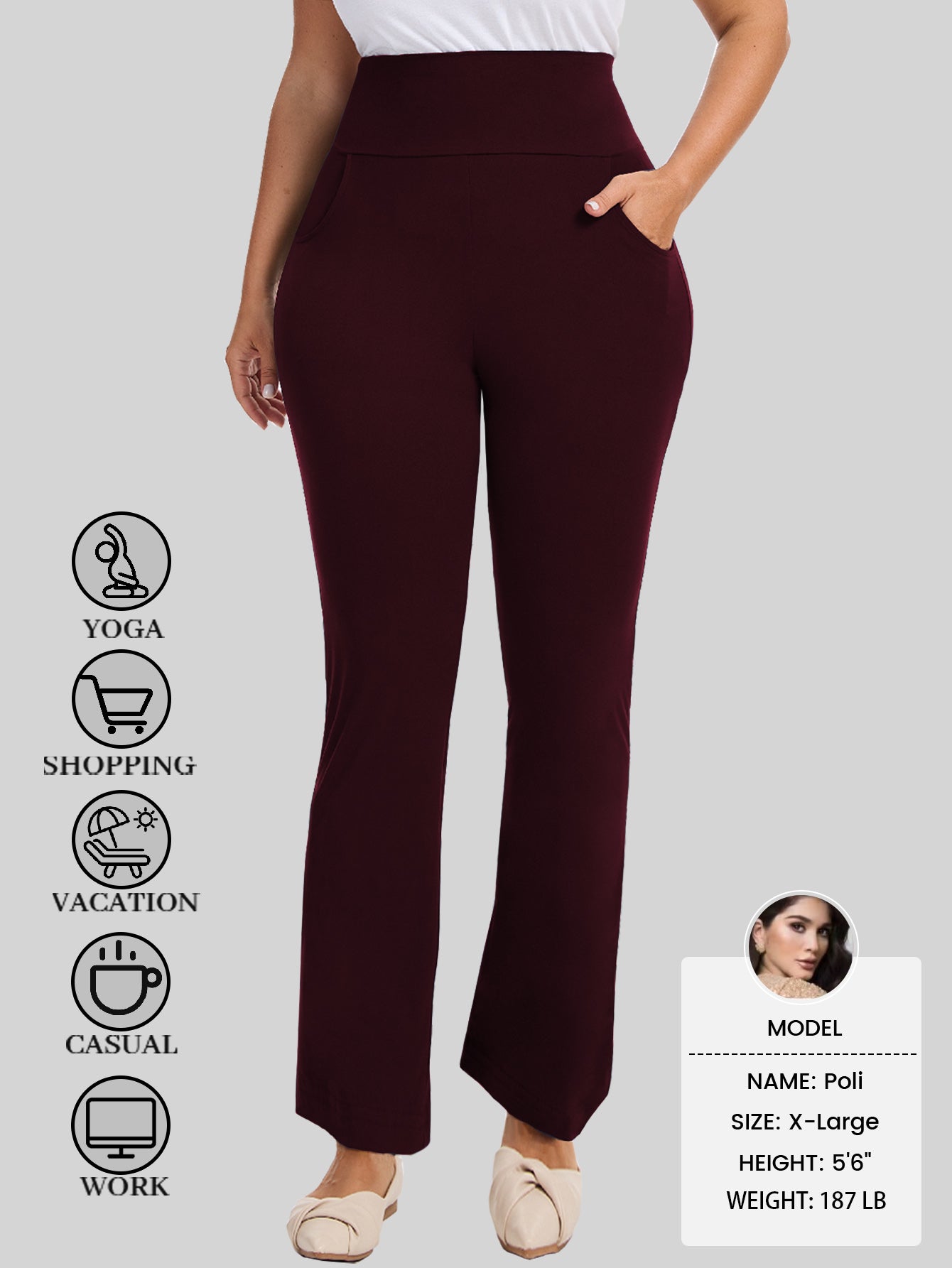 Womens Plus Size Flare Leggings with Pocket 3-Pack