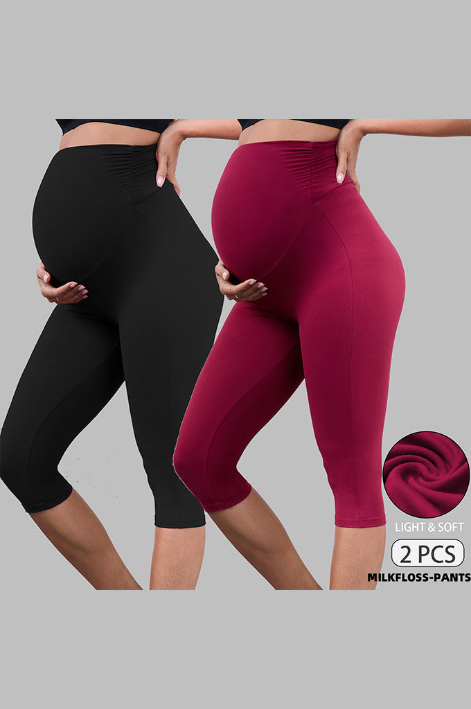 Women's Maternity Capri Leggings over The Belly Pregnancy Yoga Pants Workout Activewear Leggings 2-Pack