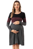 Bearsland Women's Long Sleeve Patchwork Maternity Dress