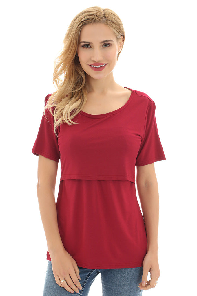 BEARSLAND Women's Round Neck Nursing Short Sleeve Top