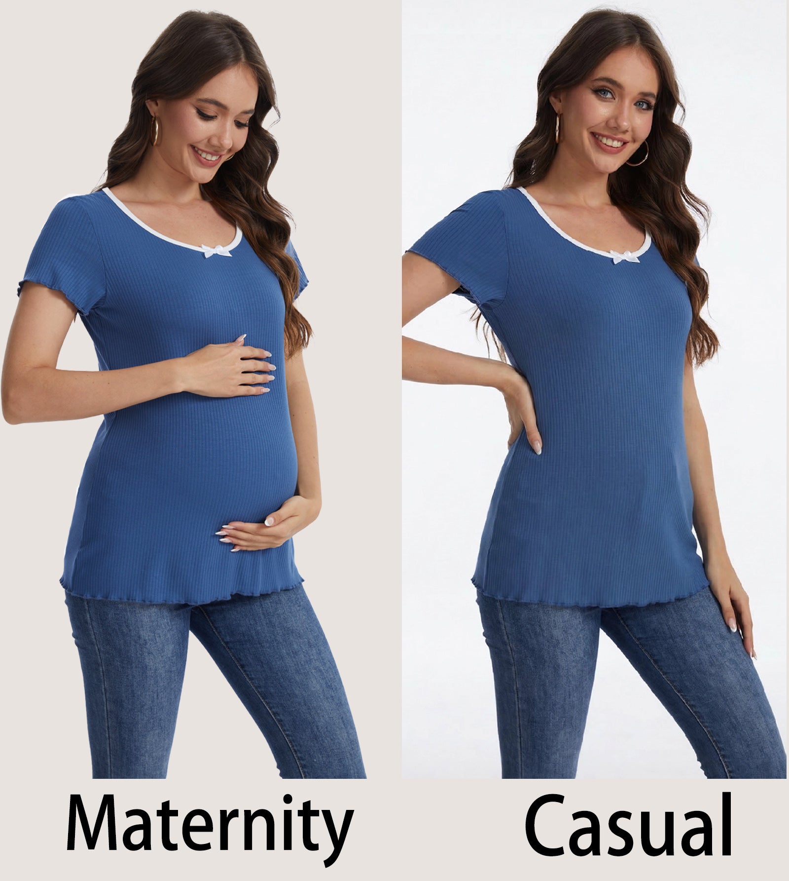 Casual Ribbed Scoop Neck Short Sleeve Maternity Top