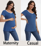 Casual Ribbed Scoop Neck Short Sleeve Maternity Top