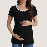 Casual Ribbed Scoop Neck Short Sleeve Maternity Top