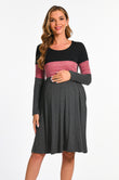 Bearsland Women's Long Sleeve Patchwork Maternity Dress