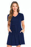 Bearsland Women's Short Sleeve Maternity Nursing Dress with Pockets