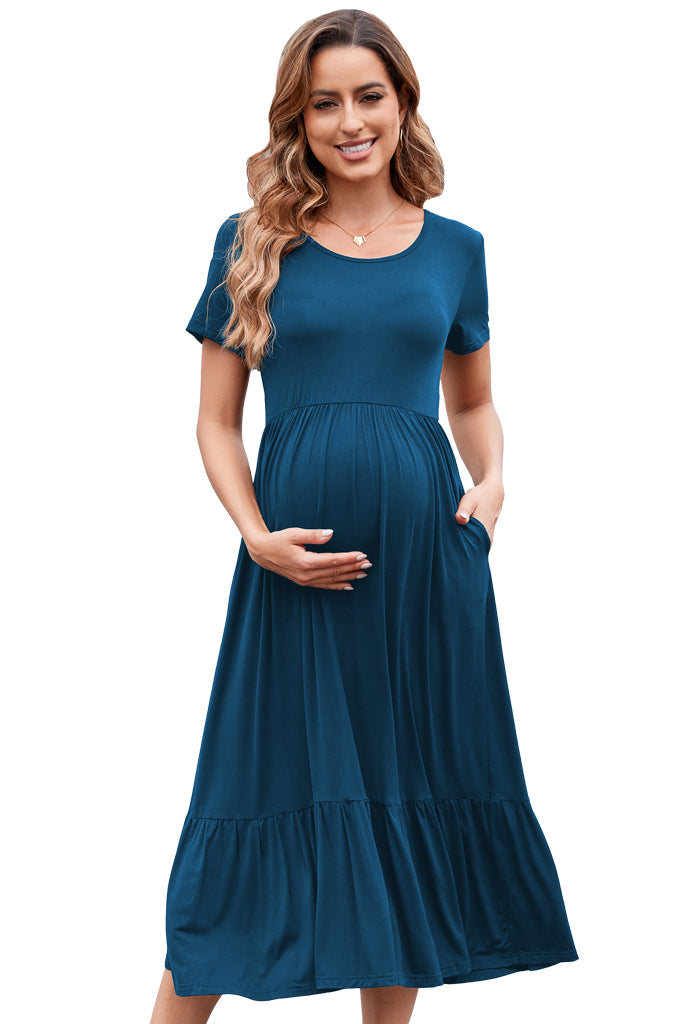 Beaisland round neck short sleeve maternity dress S Lake Blue