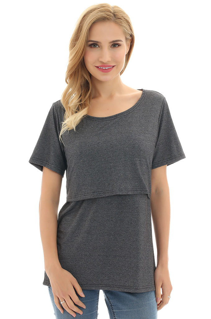 BEARSLAND Women's Round Neck Nursing Short Sleeve Top