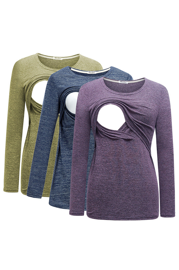Women's 3 Packs Maternity Clothes Long Sleeves Breastfeeding Shirts Nursing Top