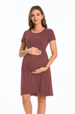 Bearsland Women's Short Sleeve Maternity Dress with Pocket