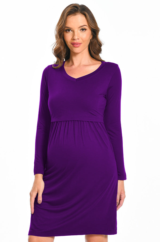 Bearsland Women's V-Neck Long Sleeve Maternity Dresses Nursing Dresses