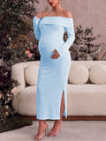 Long Sleeve Off Shoulder Maternity Dress for Photoshoot Baby Shower Bodycon Maxi Maternity Dresses Side Split Pregnancy Dress Formal Long Dresses