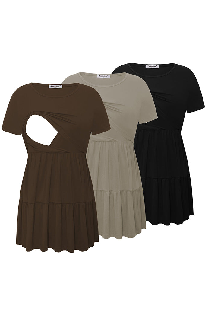 Bearsland Women’s Nursing Top 3pack Short Sleeve Scoop Neck Nursing Shirt
