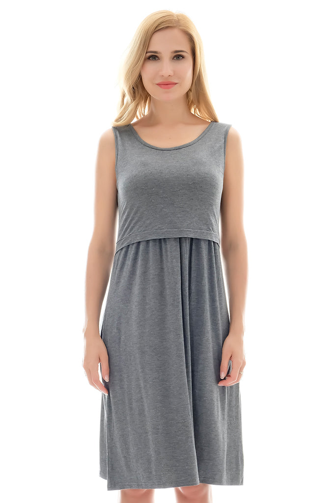 Bearsland Women's Sleeveless Nursing Breastfeeding Dresses with Pockets