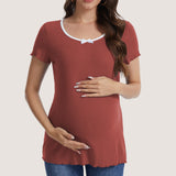 Casual Ribbed Scoop Neck Short Sleeve Maternity Top