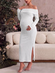 Long Sleeve Off Shoulder Maternity Dress for Photoshoot Baby Shower Bodycon Maxi Maternity Dresses Side Split Pregnancy Dress Formal Long Dresses