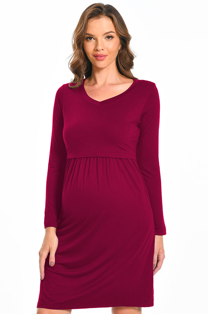 Bearsland Women's V-Neck Long Sleeve Maternity Dresses Nursing Dresses